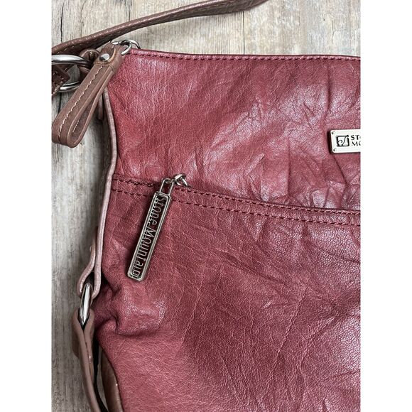 Stone Mountain Shoulder Bag Red Leather Vintage Y2K Brown Accent Purse - Picture 6 of 12